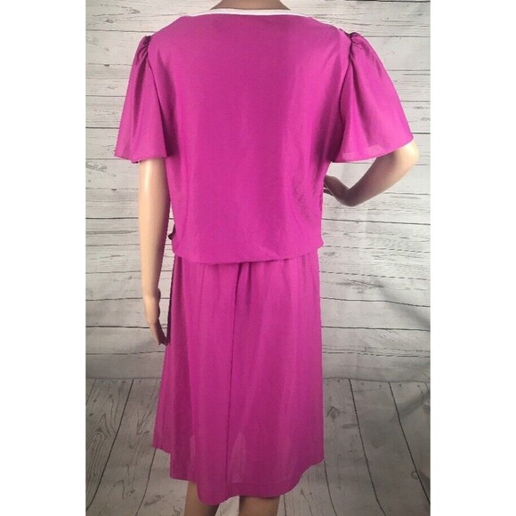 True Vintage Dress Size 13/14 Laurel Ridge Pink White Pleated Polyester Retro - Picture 9 of 12